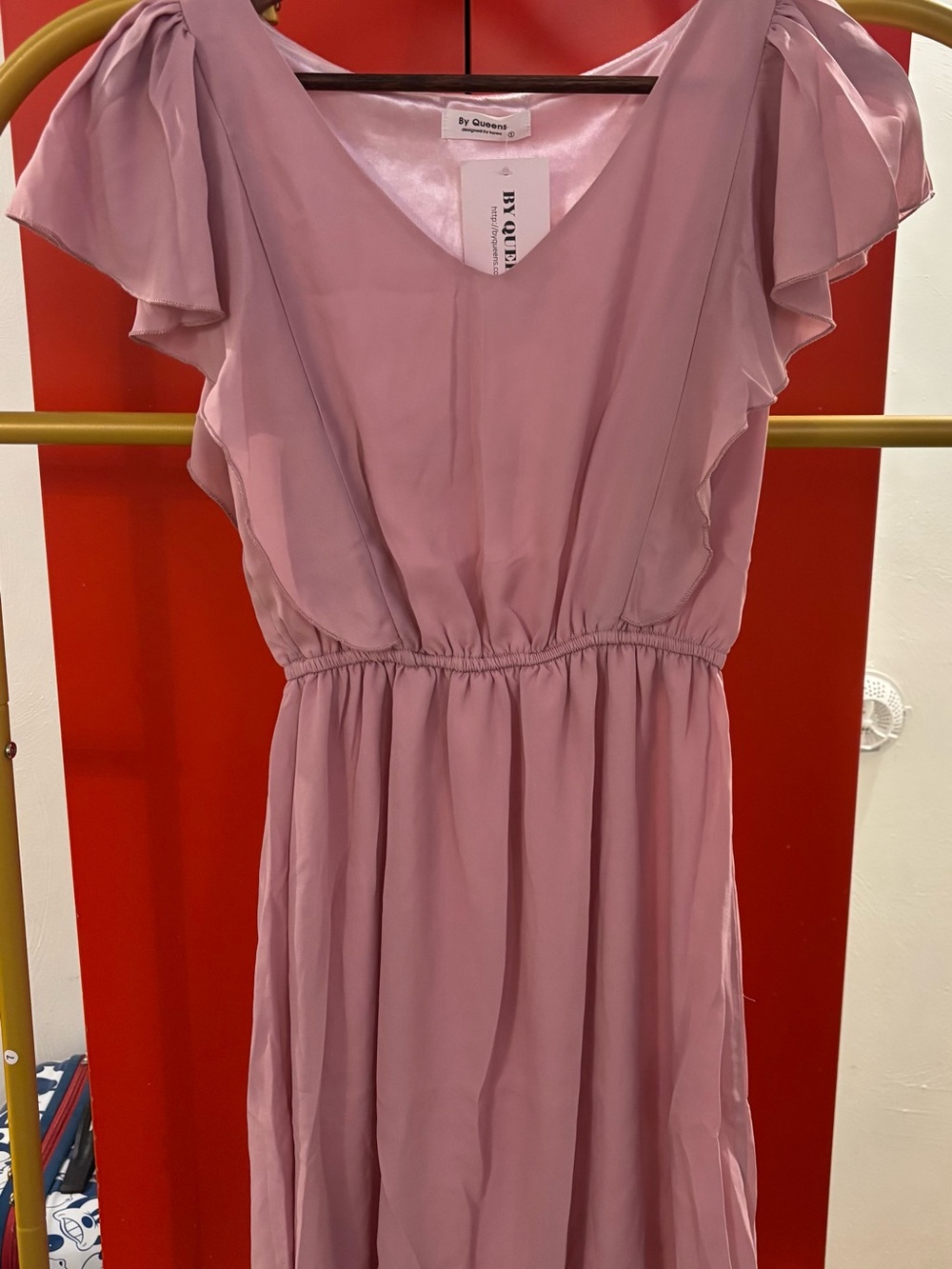 By Queens Dusty Rose Flutter Sleeve Maxi Dress